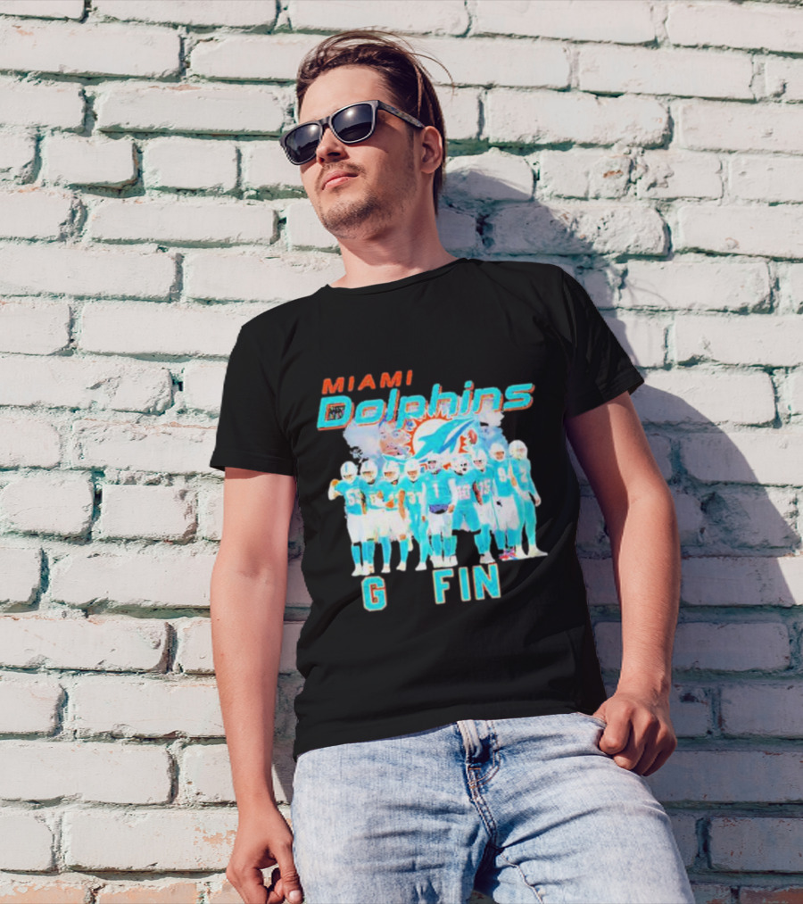 Miami Dolphins Go Fins Players Logo Team Spirit T-Shirt