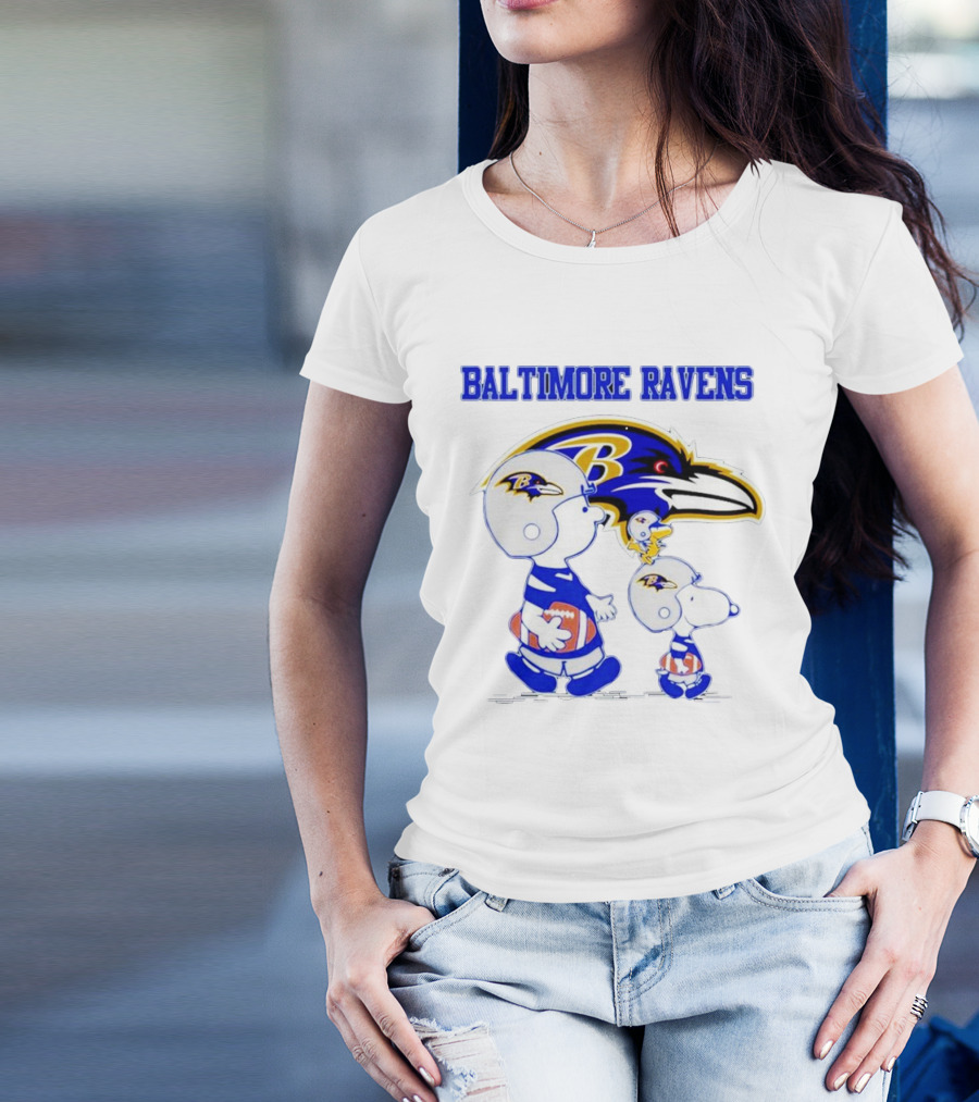 Baltimore Ravens Peanuts Snoopy And Woodstock Football Ravens T-Shirt
