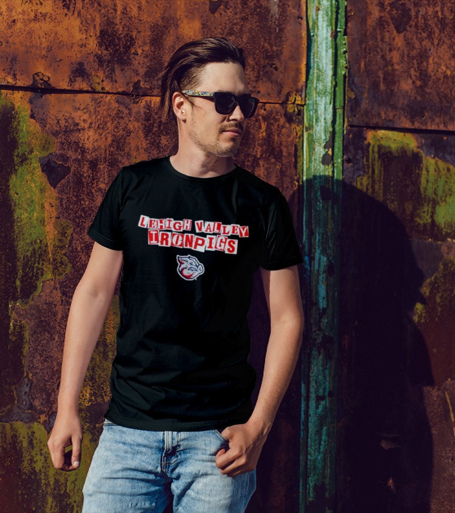 Lehigh Valley IronPigs Red Text With Pig Head T-Shirt