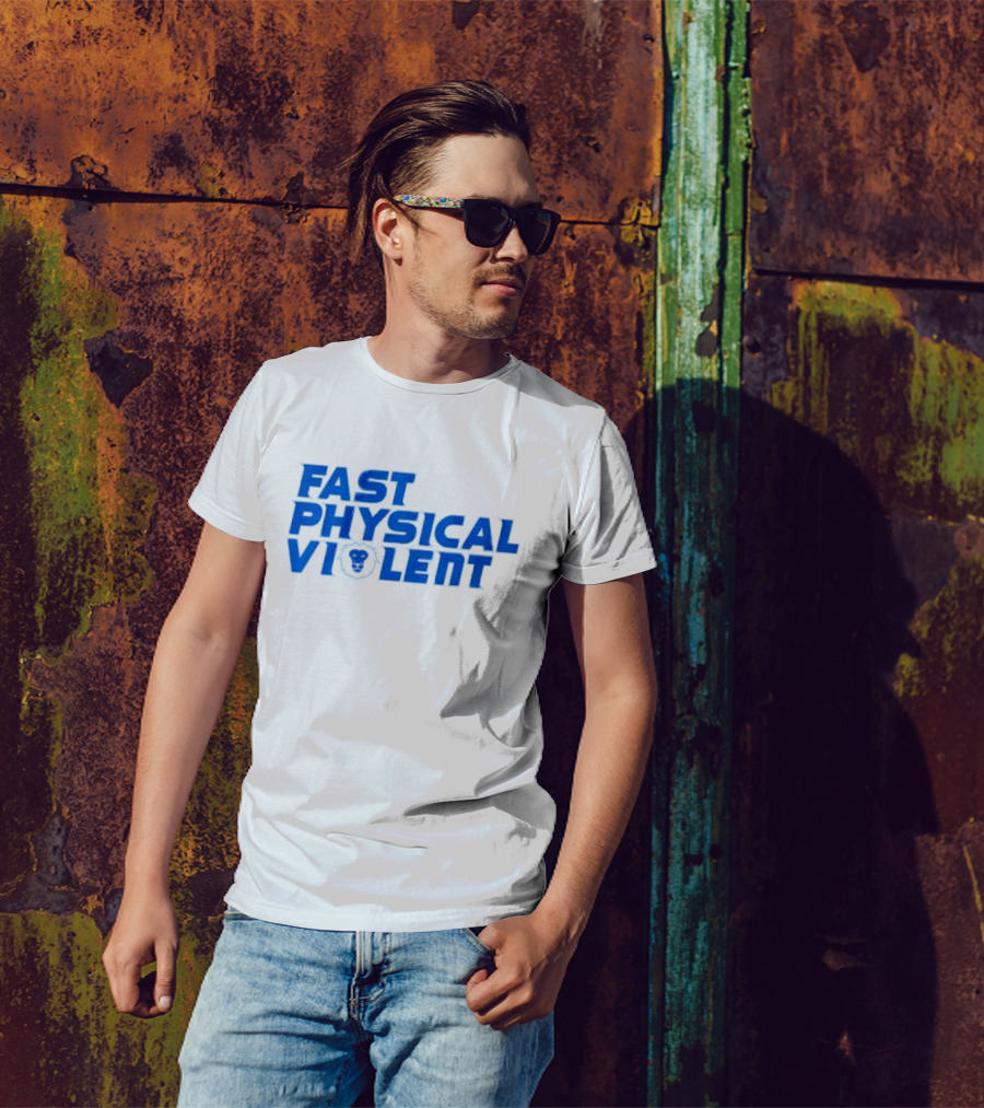 Fast Physical Violent Detroit Lions Blue T-Shirt