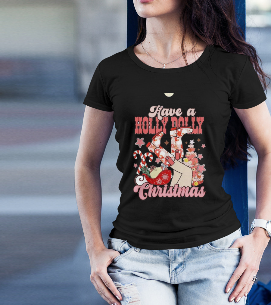Have A Holly Dolly Christmas Sleigh Candy Canes And Stars T-Shirt