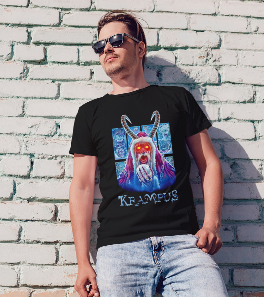 Krampus The Shadow Of St Nick With Horned Demon And Scary Faces T-Shirt