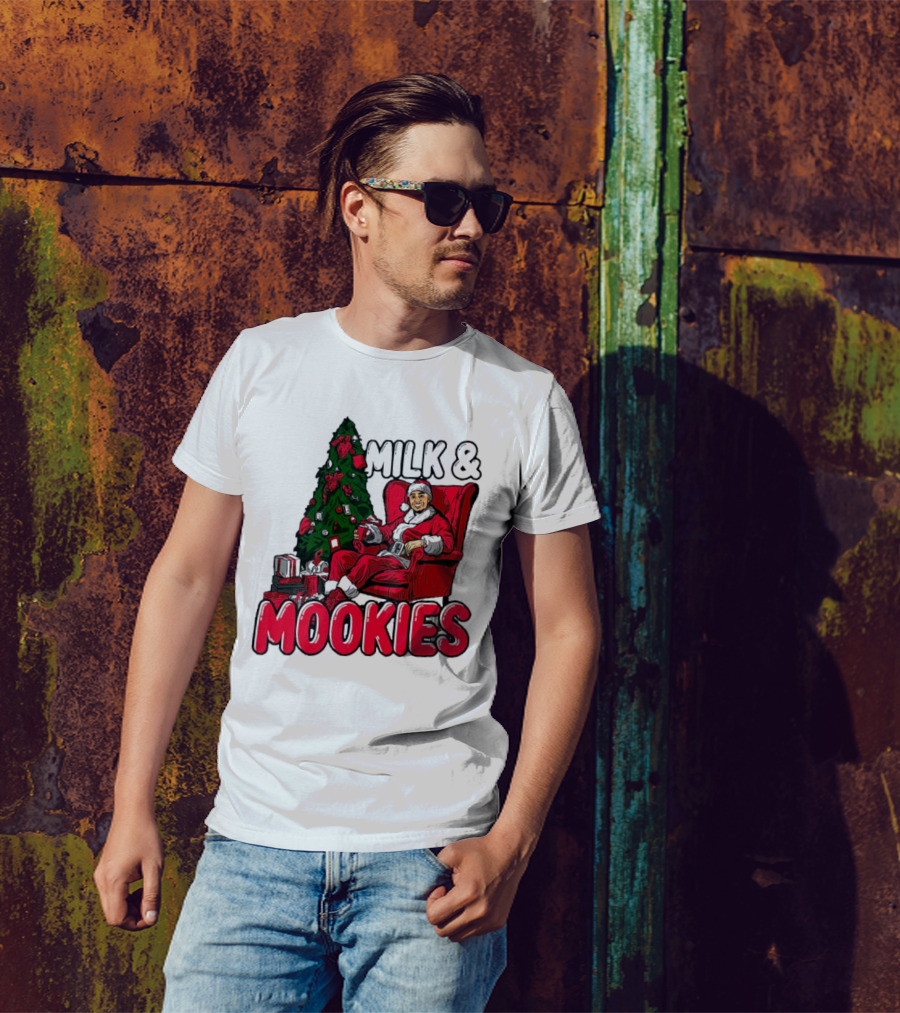 Milk And Mookies Santa By The Christmas Tree T-Shirt