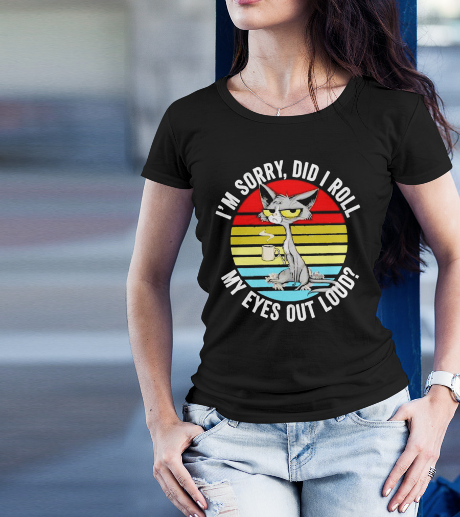 I'm Sorry Did I Roll My Eyes Out Loud Cat Retro Vintage Style Stripe T-Shirt