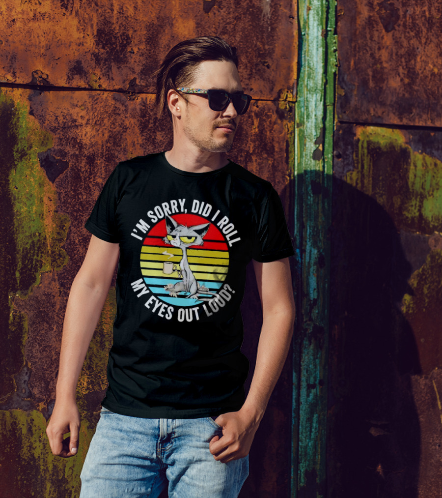 I'm Sorry Did I Roll My Eyes Out Loud Cat Retro Vintage Style Stripe T-Shirt