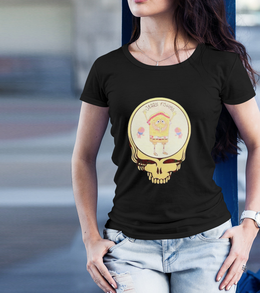 SpongeBob Jerry Fishing Grateful Dead Skull T-Shirt