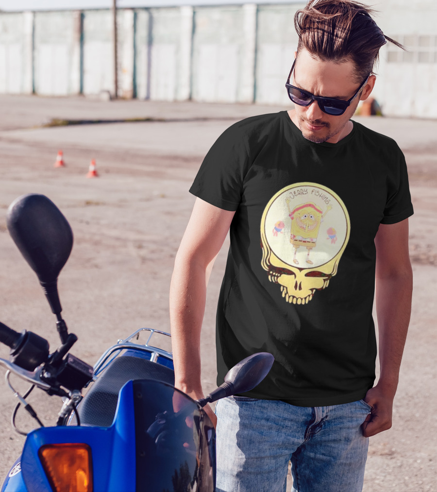 SpongeBob Jerry Fishing Grateful Dead Skull T-Shirt