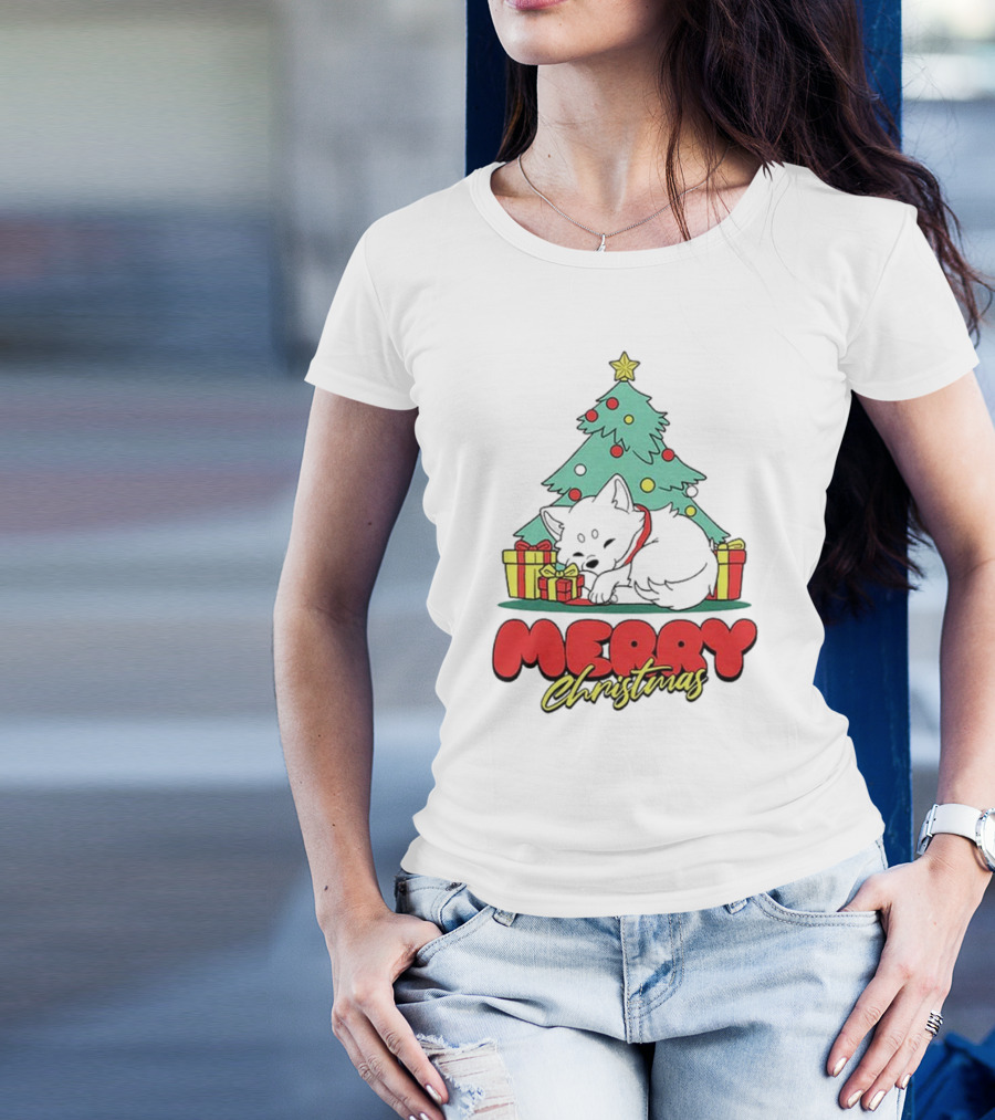 Merry Christmas Black Fox And Tree With Presents T-Shirt