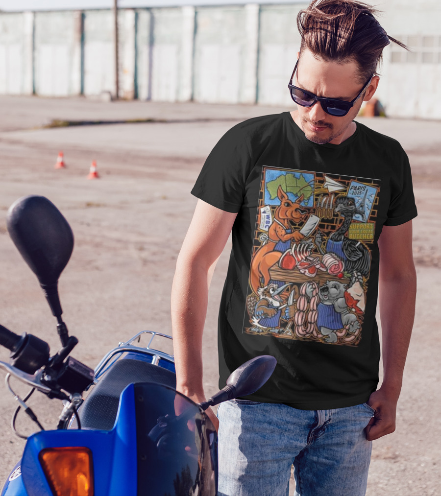 Paris 2025 Support Your Local Butcher Australian Animals Butchery Scene T-Shirt