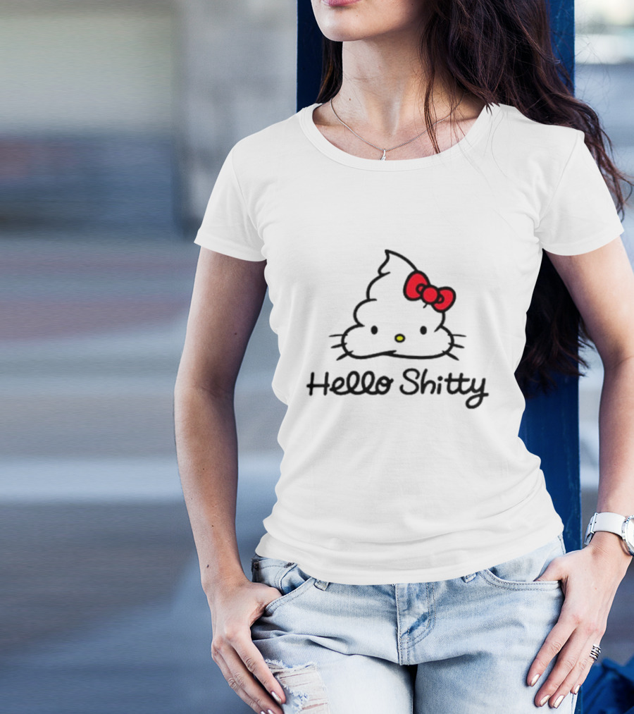 Hello Shitty Poop Emoji Parody With Red Bow T-Shirt
