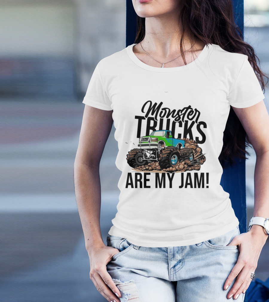 Monster Trucks Are My Jam Off-Road Adventure With Green And Blue Truck T-Shirt