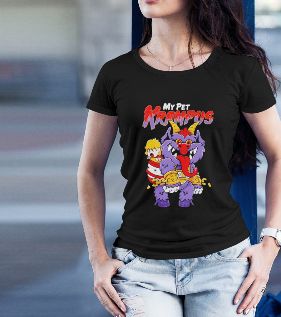 My Pet Krampus Captured Child With Chains And Horned Beast T-Shirt