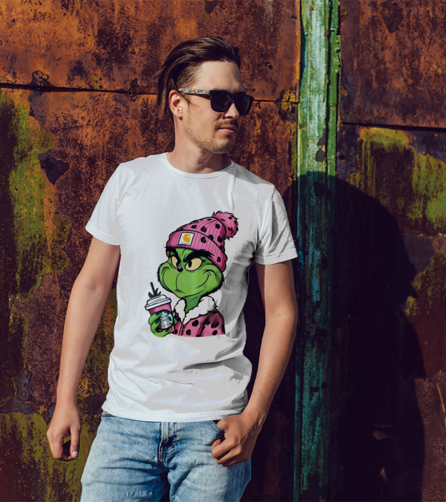Pink Grinch Boujee Starbucks Christmas Coffee T-Shirt