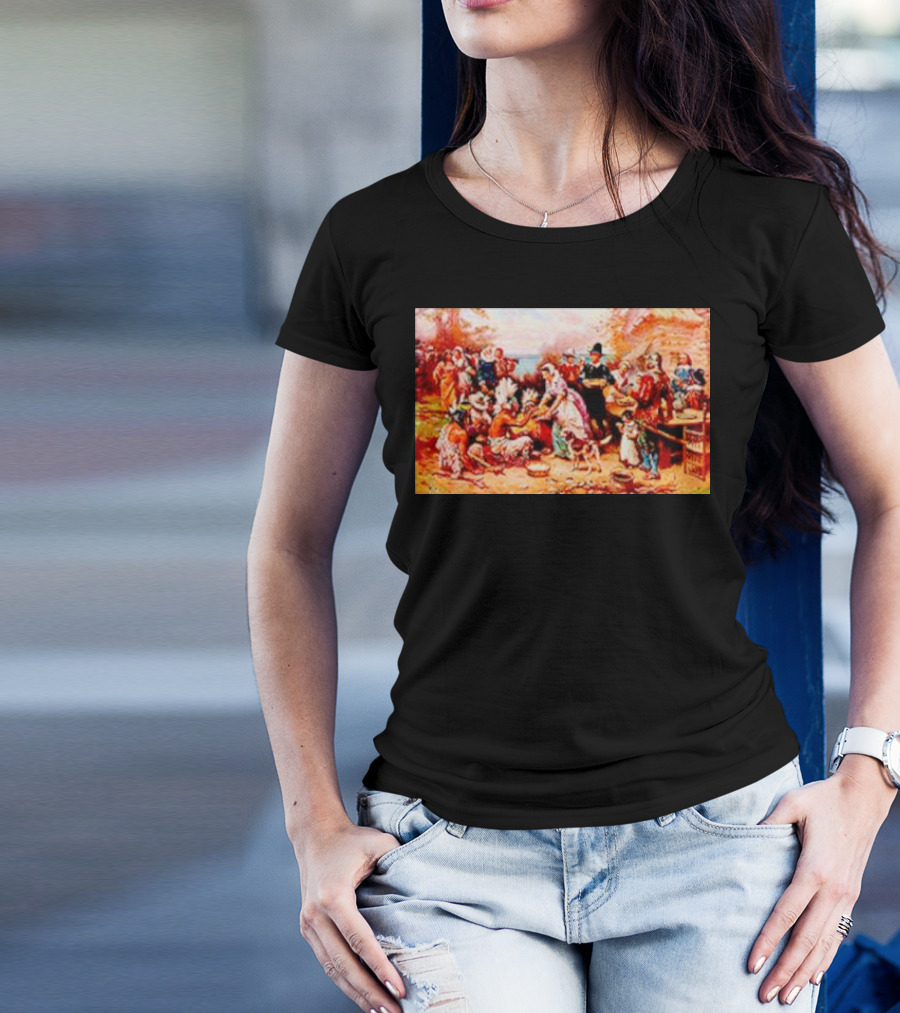 The First Thanksgiving 1621 Pilgrims And Native Americans Harvest Feast T-Shirt