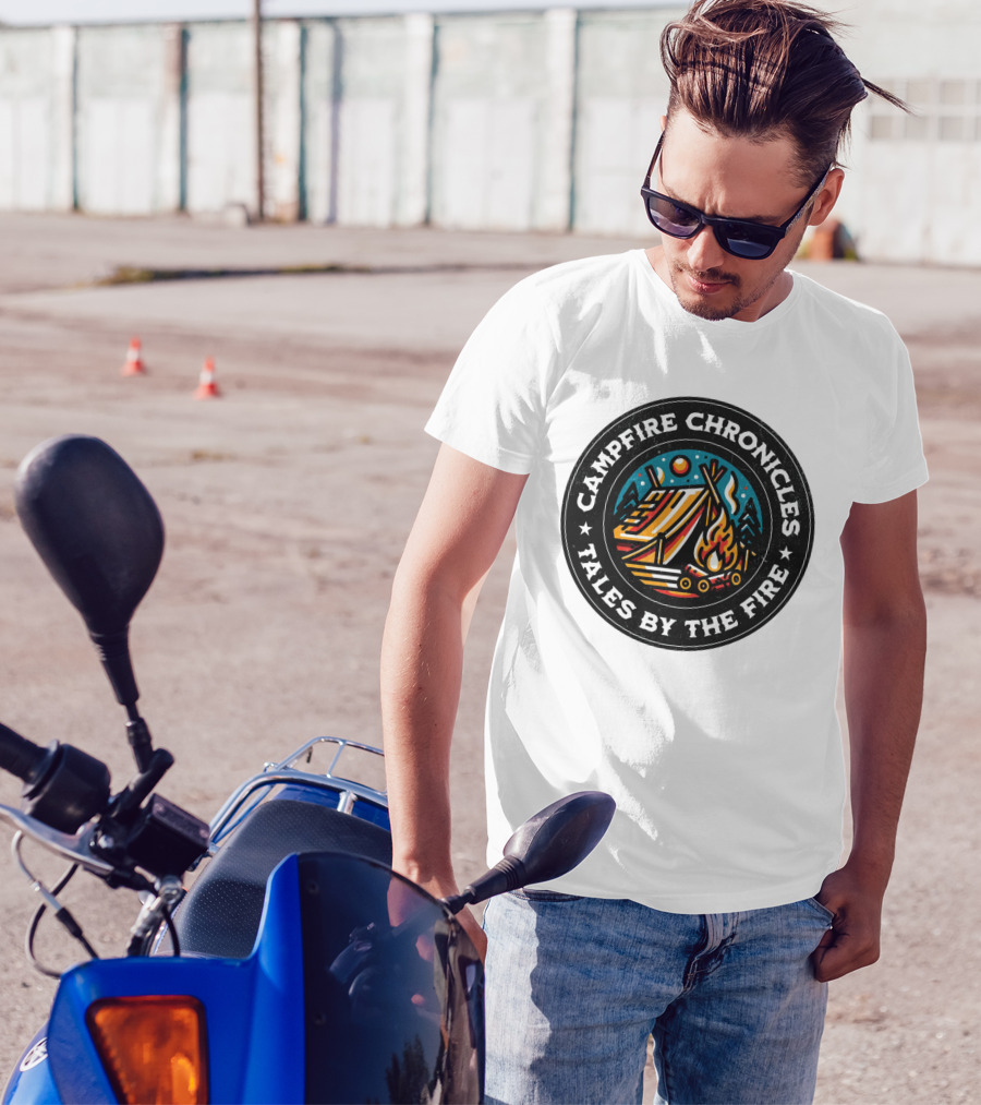 Campfire Chronicles Tales By The Fire Moonlit Tent And Bonfire Scene T-Shirt