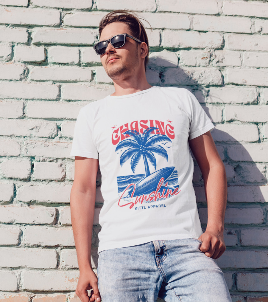 Chasing Sunshine Kittl Apparel Surfing Palm Tree Ocean Waves T-Shirt