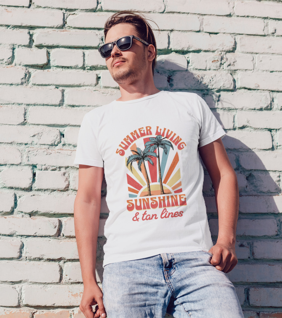 Summer Living Sunshine Tan Lines Palm Trees Retro Vibes T-Shirt