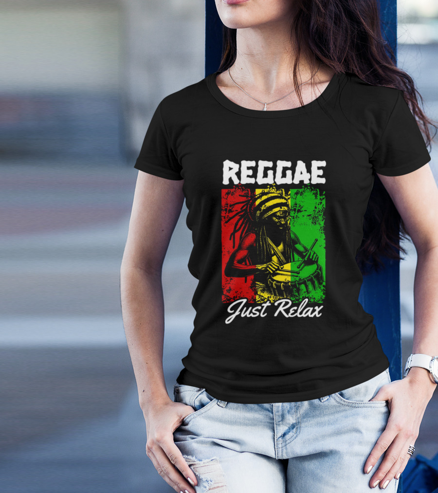 REGGAE Just Relax Rasta Drummer Red Yellow Green T-Shirt
