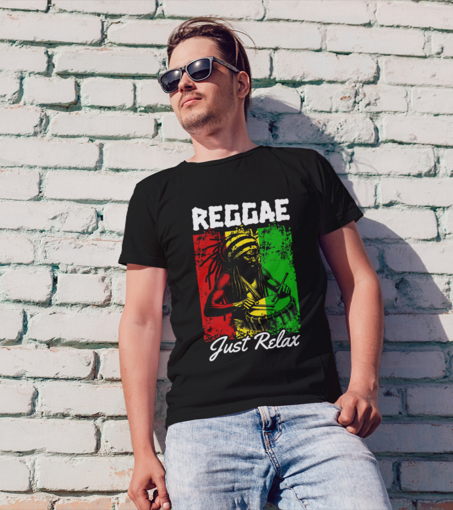 REGGAE Just Relax Rasta Drummer Red Yellow Green T-Shirt