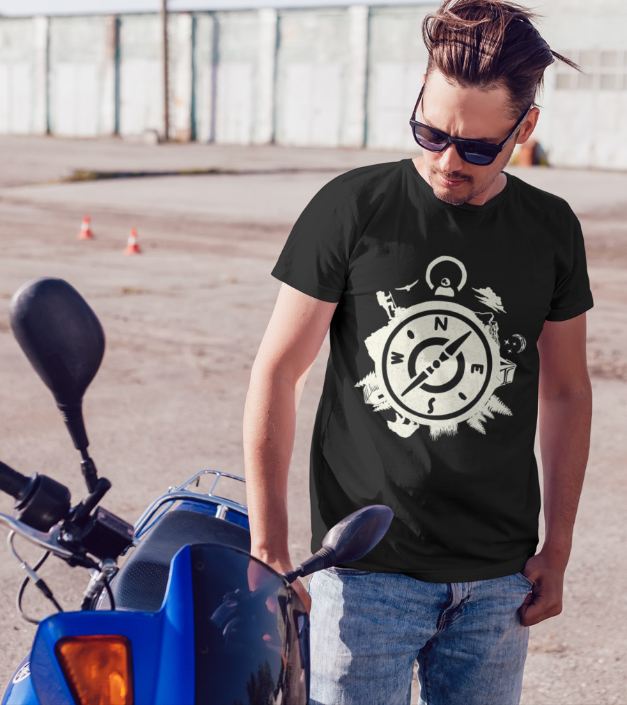 Wilderness Compass Adventure Nature Exploration Camping Moon Stars T-Shirt