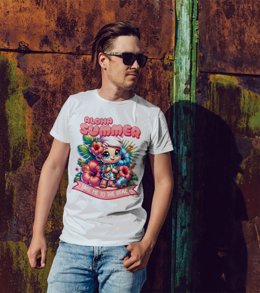 Aloha Summer Take Me To The Beach Hawaiian Tropical Cartoon T-Shirt