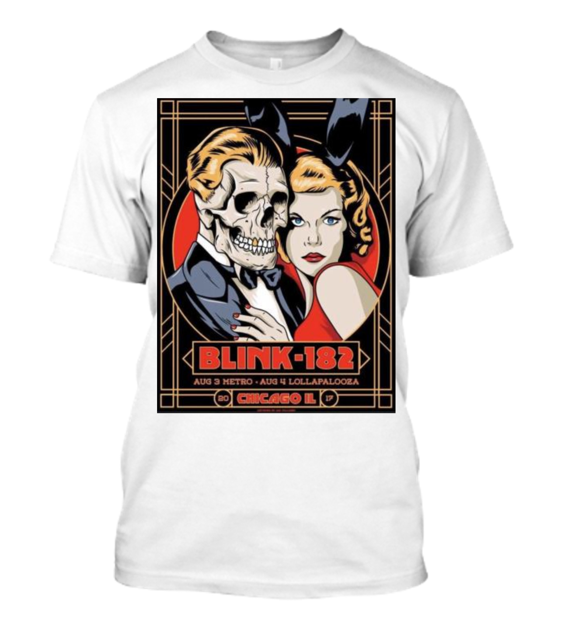 Blink-182 Aug 3 Metro Aug 4 Lollapalooza Chicago IL Vintage Art Deco T-Shirt