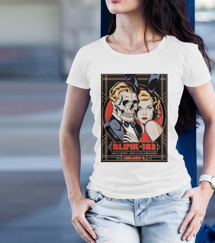 Blink-182 Aug 3 Metro Aug 4 Lollapalooza Chicago IL Vintage Art Deco T-Shirt
