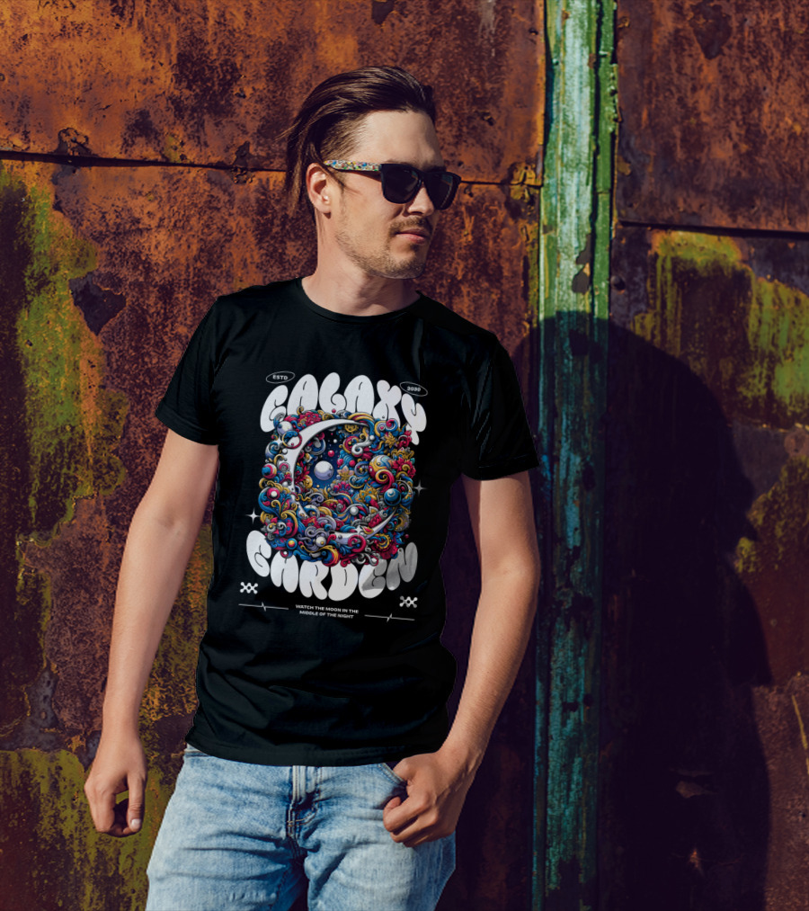 GALAXY GARDEN WATCH THE MOON IN THE MIDDLE OF THE NIGHT ESTD 2030 T-Shirt