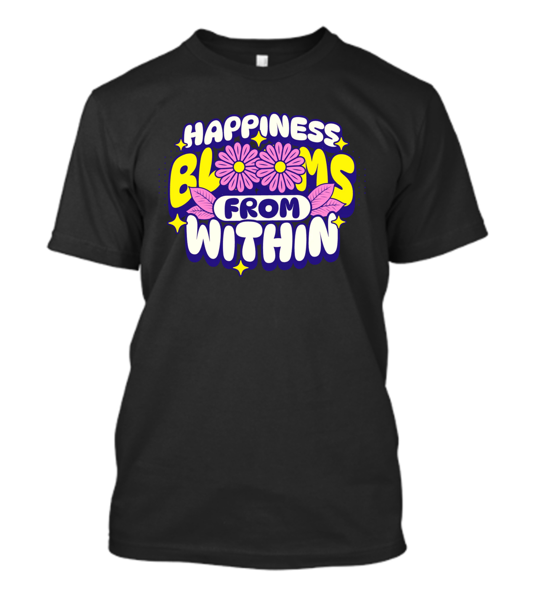 Happiness Blooms From Within With Pink Flowers And Yellow Stars T-Shirt
