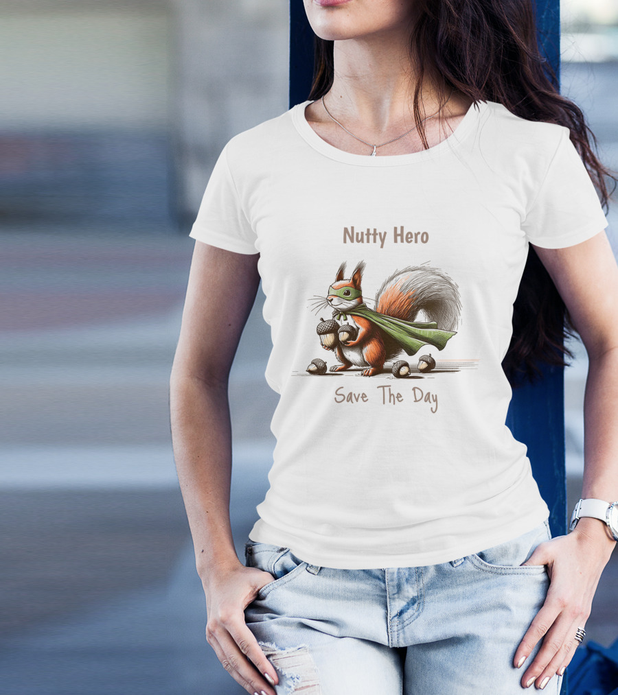 Nutty Hero Save The Day Squirrel With Mask And Cape T-Shirt