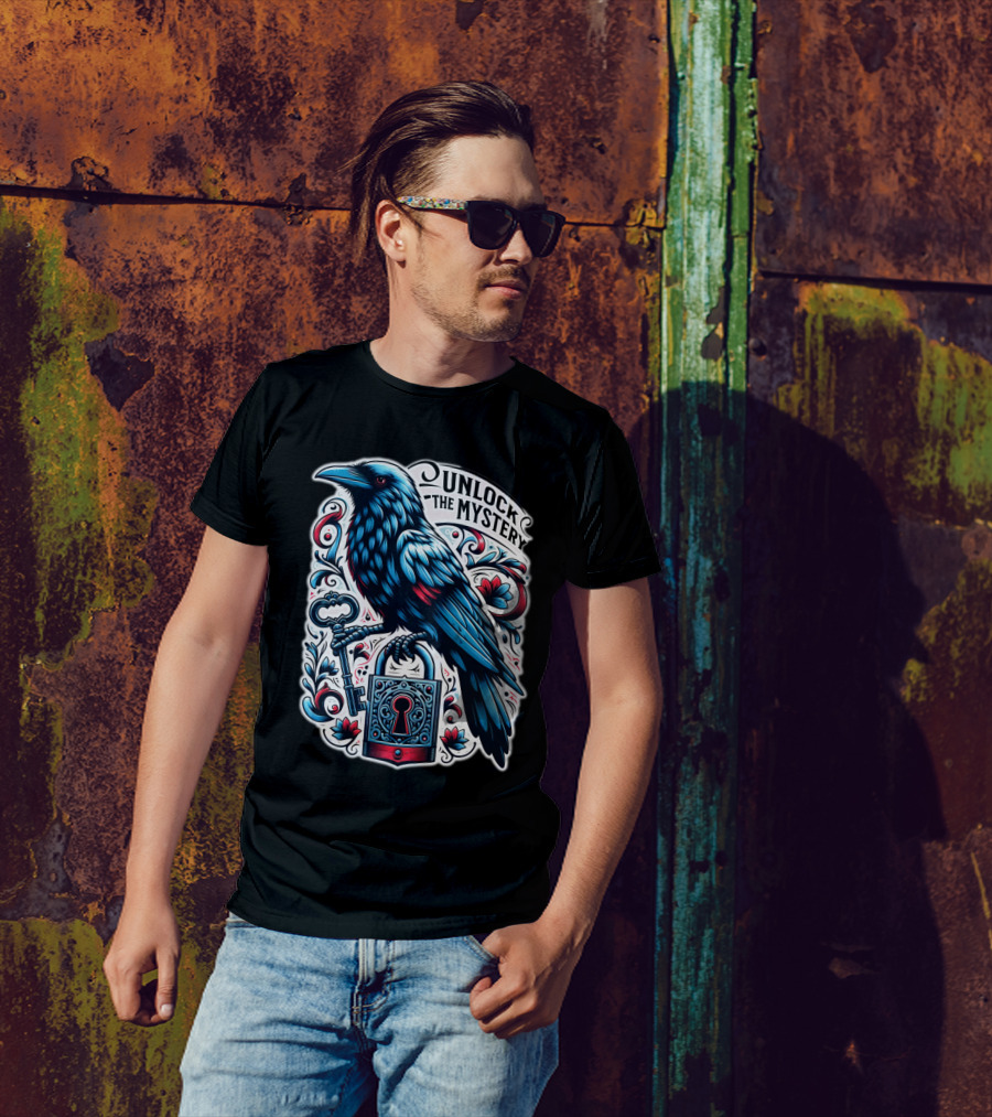 Unlock The Mystery Raven Holding Key And Lock With Ornate Floral T-Shirt