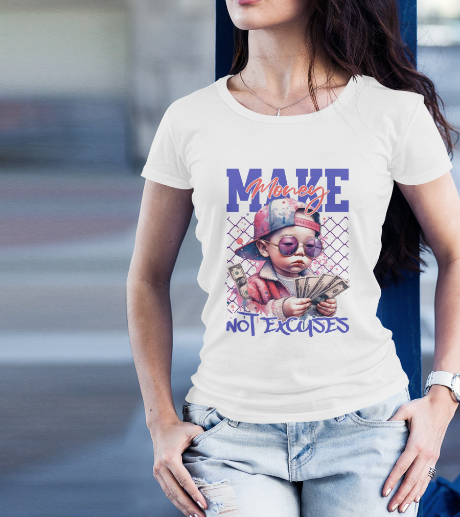 MAKE Money NOT EXCUSES Kid With Sunglasses Counting Cash T-Shirt