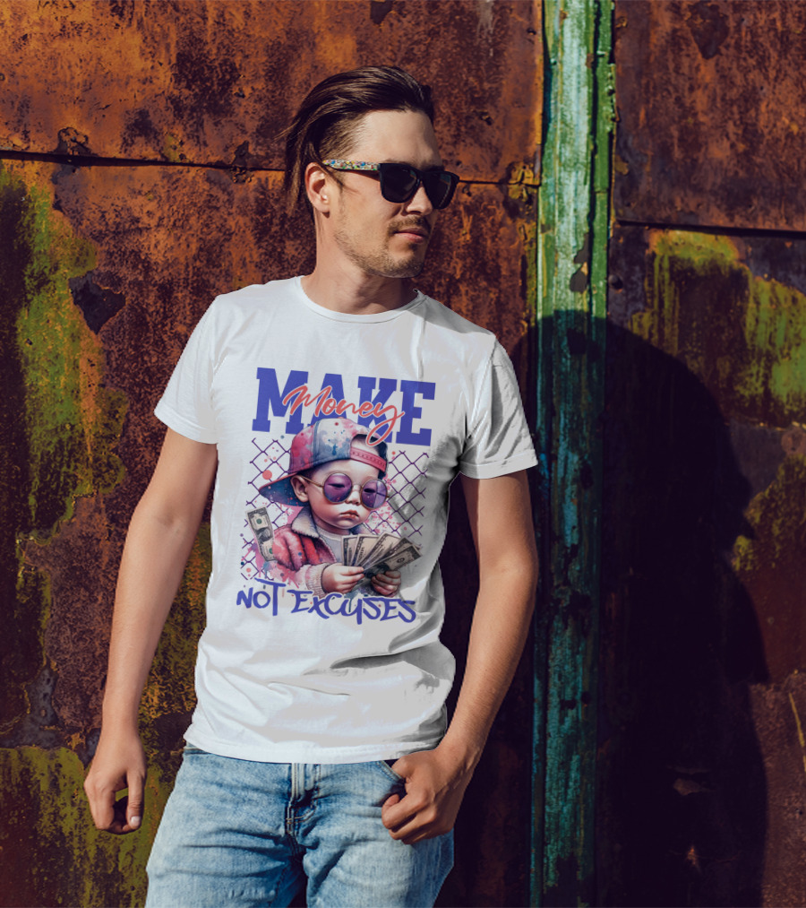 MAKE Money NOT EXCUSES Kid With Sunglasses Counting Cash T-Shirt