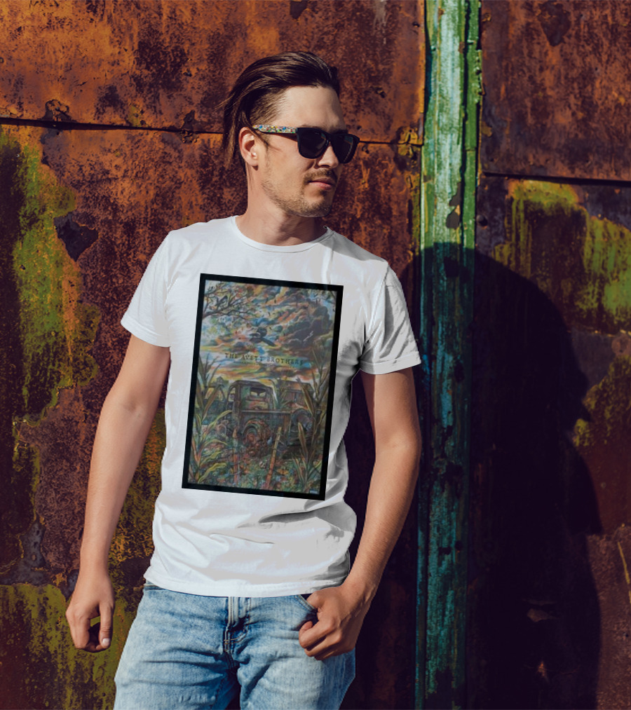 The Avett Brothers Tour Champaign Rusted Truck And Bluebird In Vibrant Landscape T-Shirt