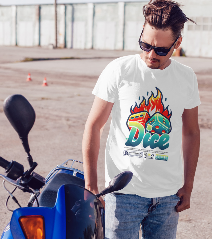 Dice Rolling Flames Exploding The Game Of Chance T-Shirt