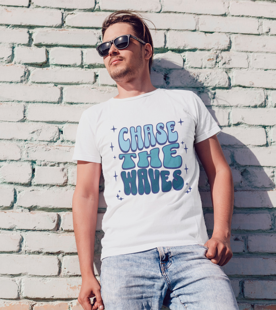 Chase The Waves Retro Font Star Accents T-Shirt