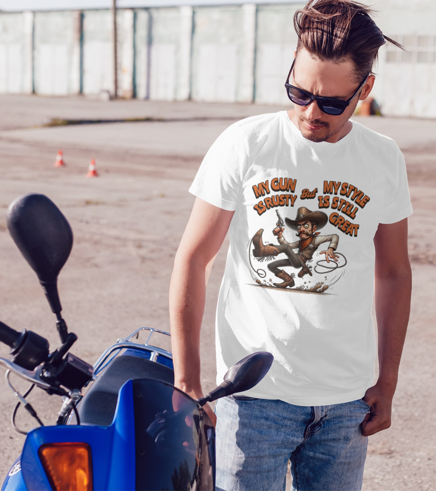 My Gun Is Rusty But My Style Is Still Great Cowboy Cartoon T-Shirt