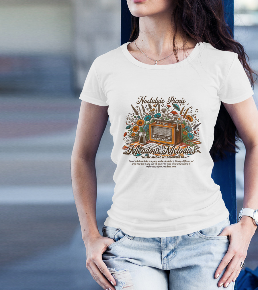 Nostalgic Picnic Meadow Melodies Music Among Wildflowers T-Shirt