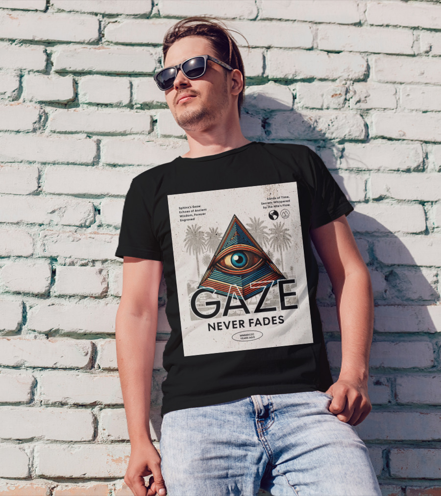 Gaze Never Fades Sphinx's Gaze Echoes Of Ancient Wisdom Forever Engraved Sands Of Time Secrets Whispered By The Nile's Flow MMMDCCC Years Ago T-Shirt