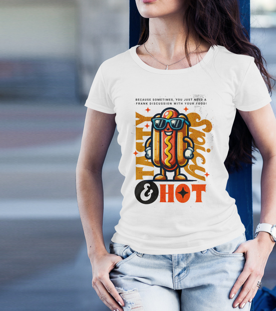 Highly Spicy And Hot Retro Funny Hot Dog Fast Food Mascot Character T-Shirt