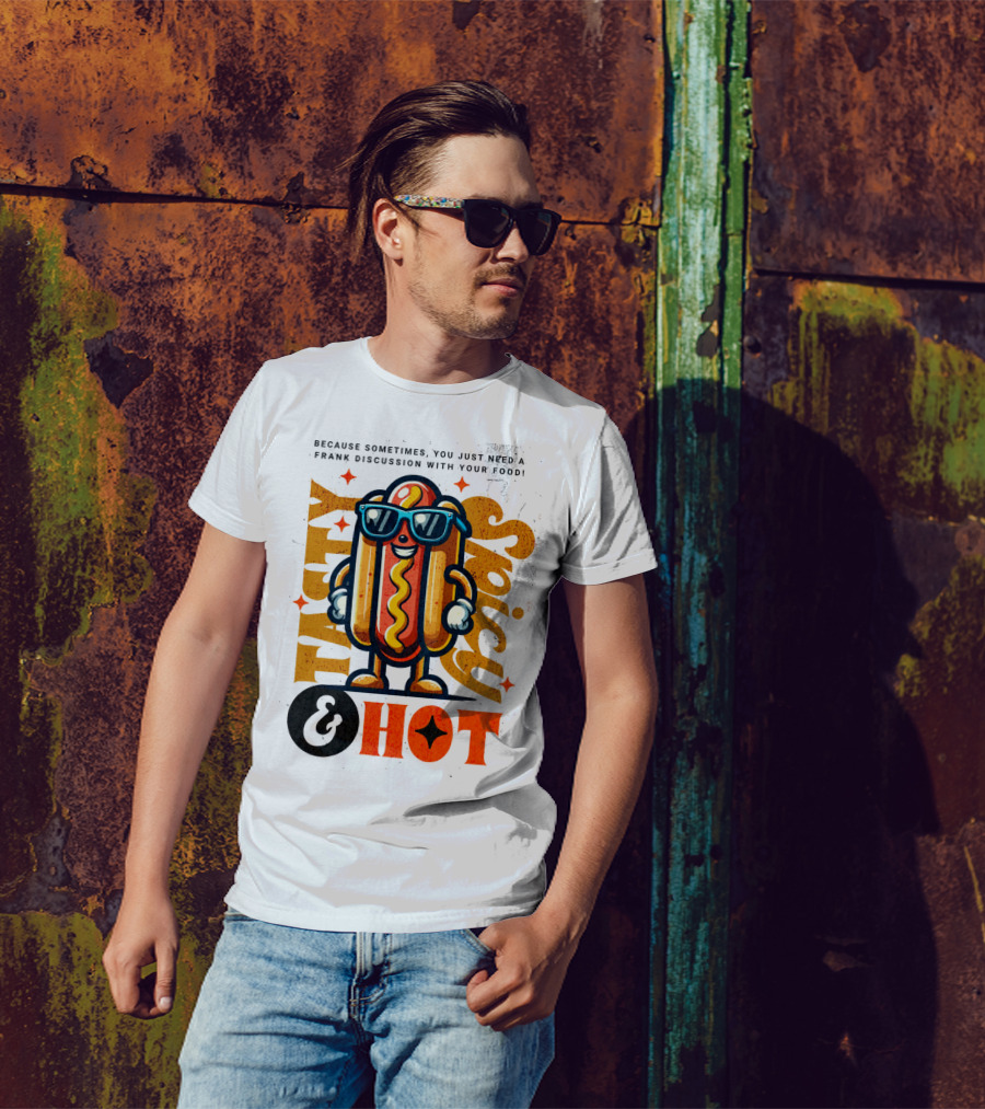 Highly Spicy And Hot Retro Funny Hot Dog Fast Food Mascot Character T-Shirt