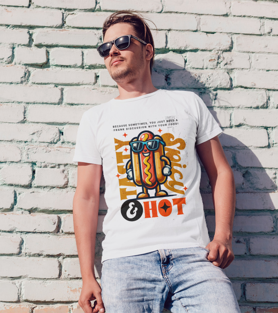 Highly Spicy And Hot Retro Funny Hot Dog Fast Food Mascot Character T-Shirt