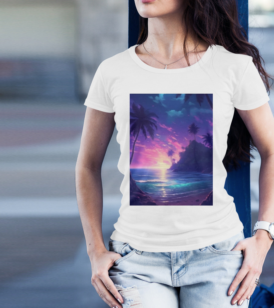 Escape The Ordinary Tropical Sunset With Palm Trees And Ocean View T-Shirt