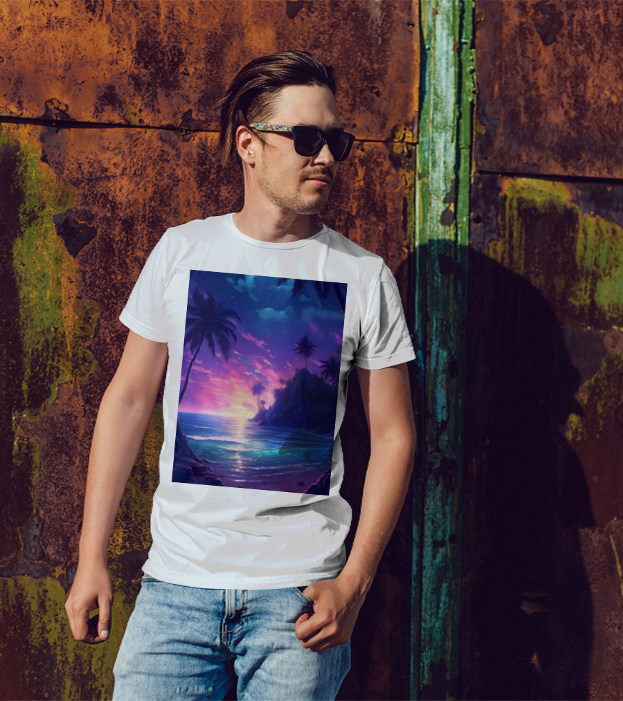 Escape The Ordinary Tropical Sunset With Palm Trees And Ocean View T-Shirt