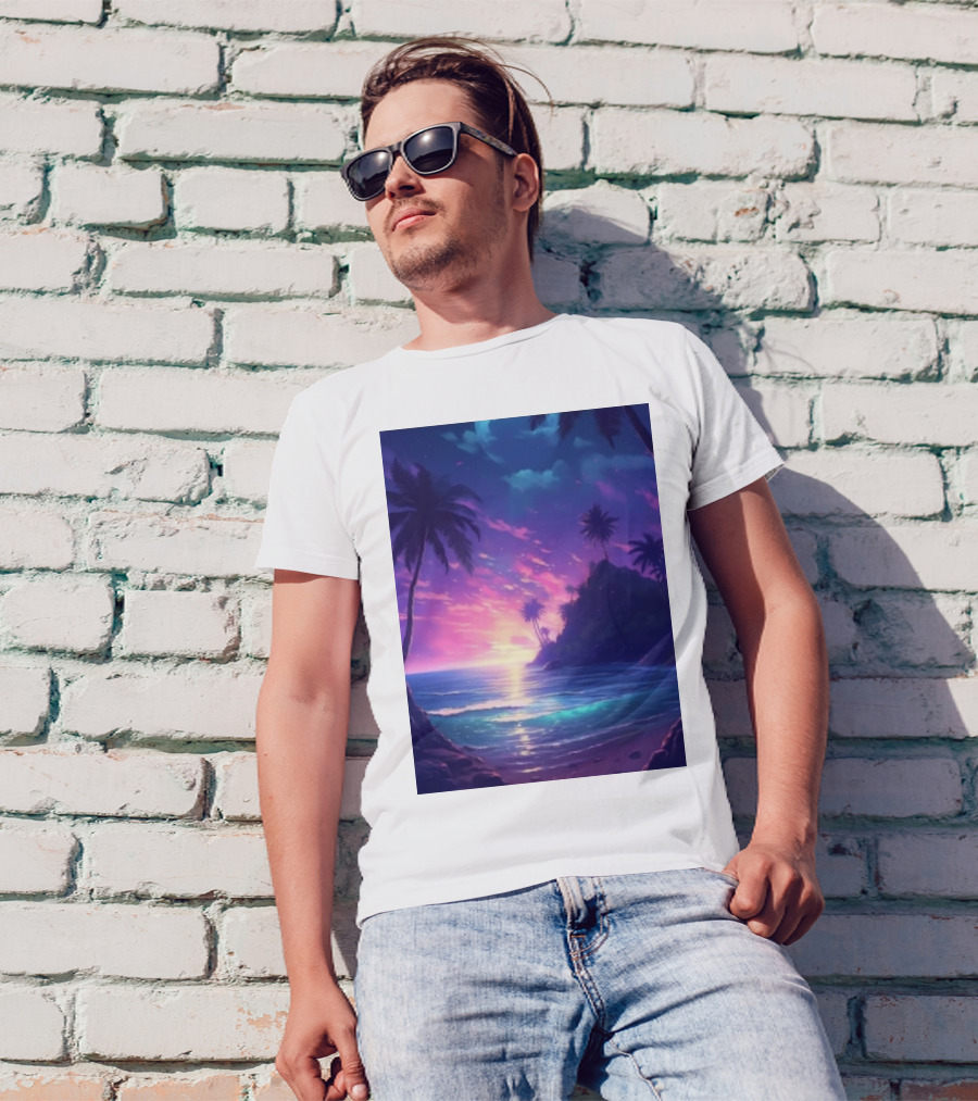 Escape The Ordinary Tropical Sunset With Palm Trees And Ocean View T-Shirt