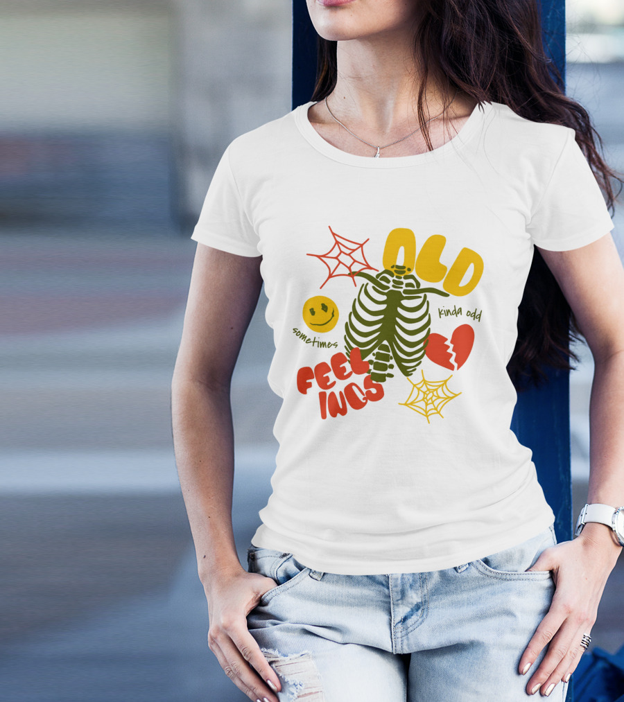 Old Feelings Sometimes Kinda Odd Broken Heart And Smiley Skeleton With Webs T-Shirt