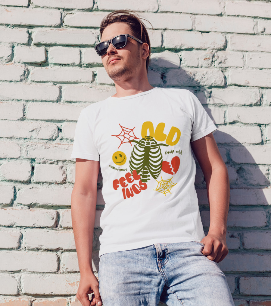 Old Feelings Sometimes Kinda Odd Broken Heart And Smiley Skeleton With Webs T-Shirt