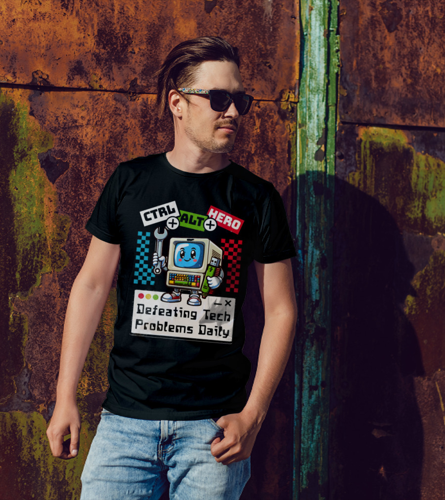 CTRL ALT HERO Retro Computer Defeating Tech Problems Daily T-Shirt