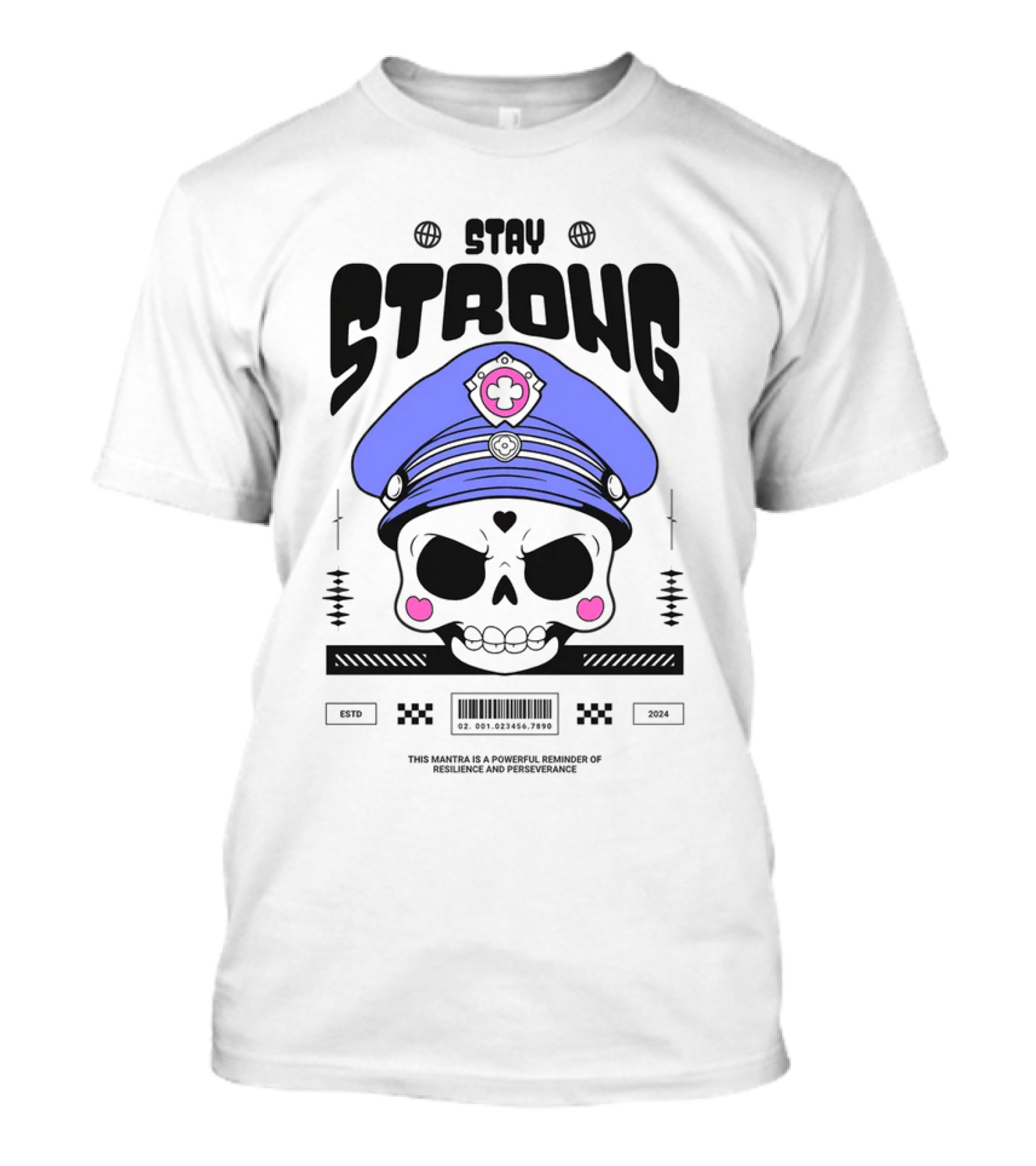 Stay Strong Skull With Blue Hat And Pink Hearts T-Shirt