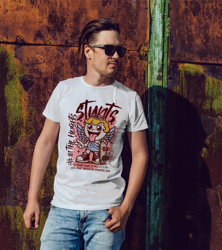 Stunts In The Heights Angel Skateboarder Adrenaline Rushing T-Shirt